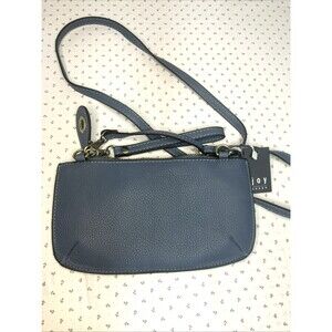 New W/tag Joy Susan Leather Chambray Mini Crossbody Bag Purse Blue L8000